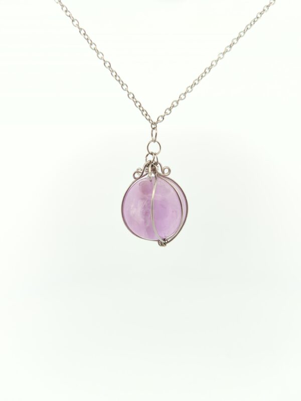 Pendentif boule d'Améthyste violette et acier Inoxydable - Apaisement & harmonie