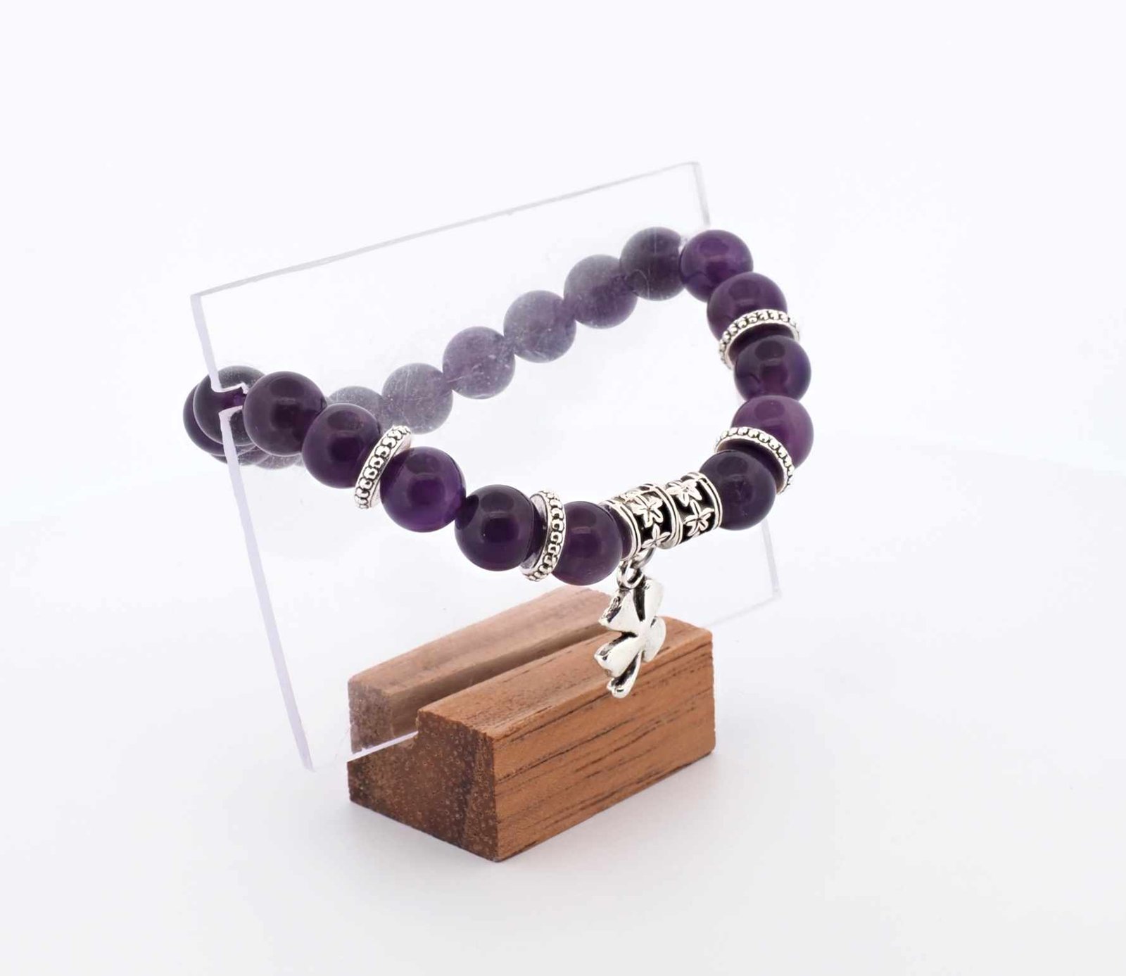 Bracelet En Améthyste Naturelle 18mm - Extensible Violet - Fait Main En France