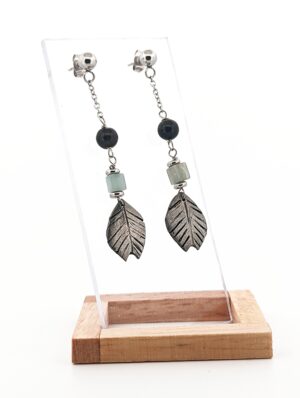 Boucles d'oreilles en amazonite et obsidienne
