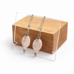 Boucles d’oreilles quartz rose & verre – Charme lumineux en acier inoxydable