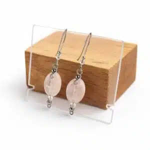 Boucles d’oreilles quartz rose & verre – Charme lumineux en acier inoxydable