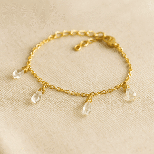 Bracelet Cristal de Roche – Acier Inoxydable Doré, Laiton & Style Baroque Chic Ajustable