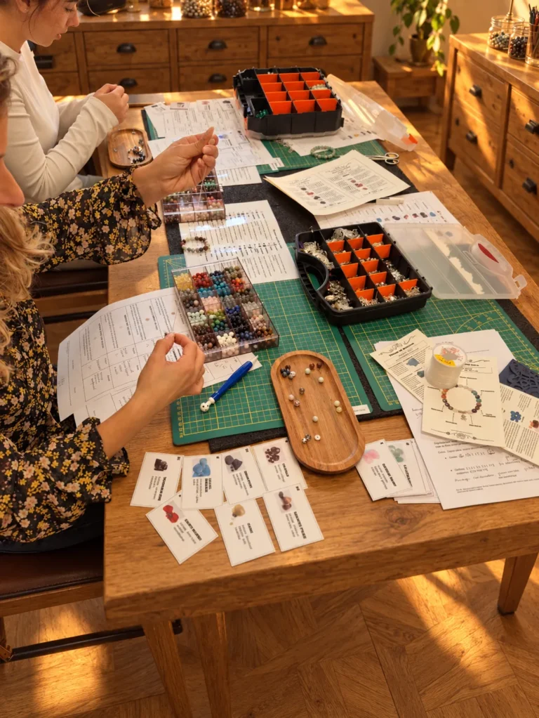 Atelier bracelet chemin de vie : fiches thème de pierres, pierres naturelles et calcul à la table